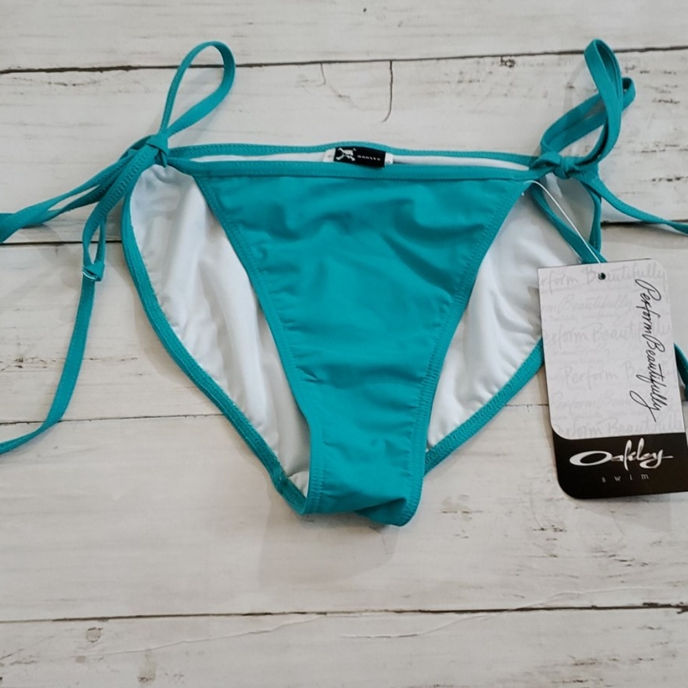 NWT Oakley teal side tie string bikini bottom size xs